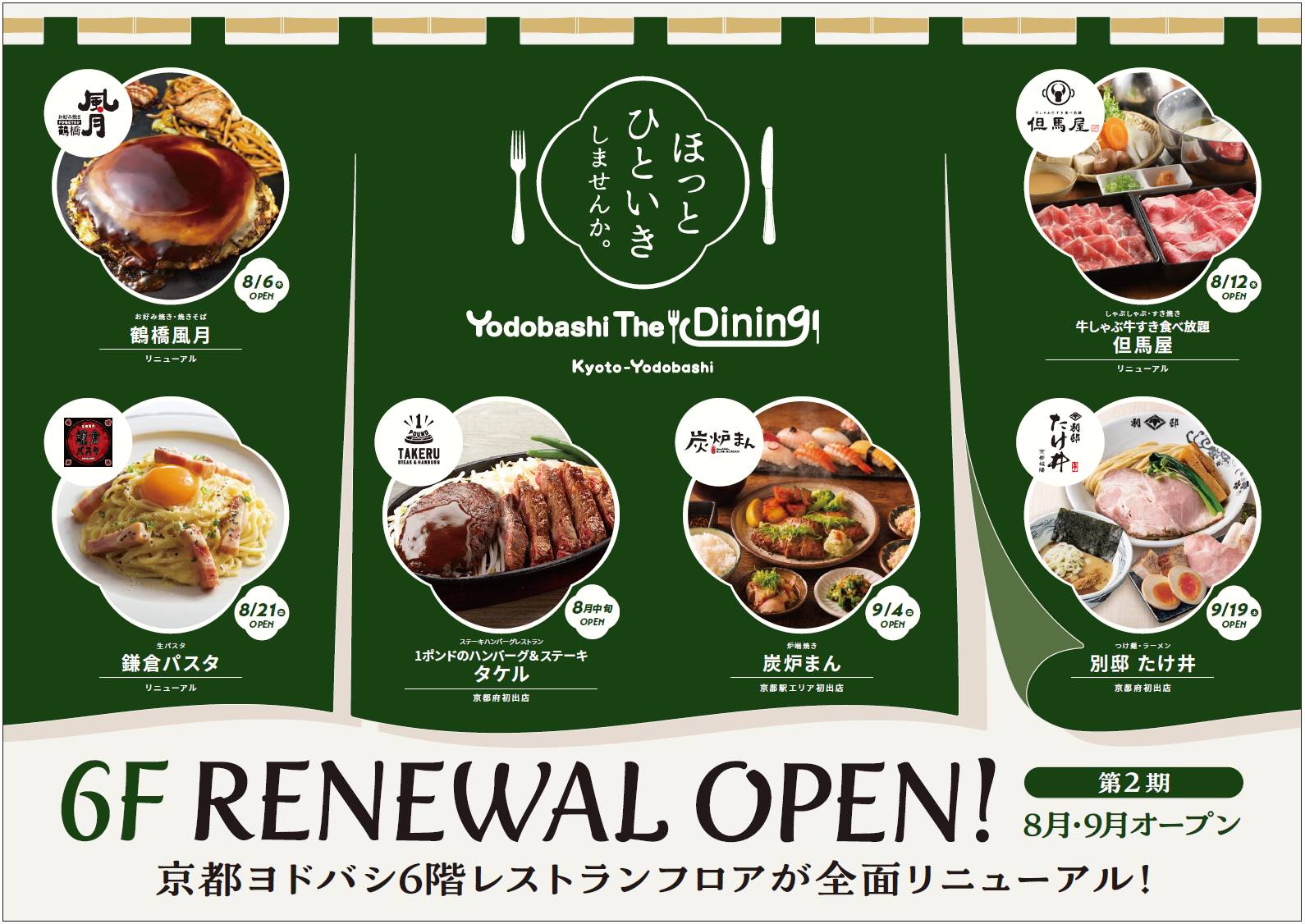 京都ヨドバシの6階レストランフロアと地下2階専門店街が同時リニューアルほっと ひといき × まいにちに 彩りと豊かさと
